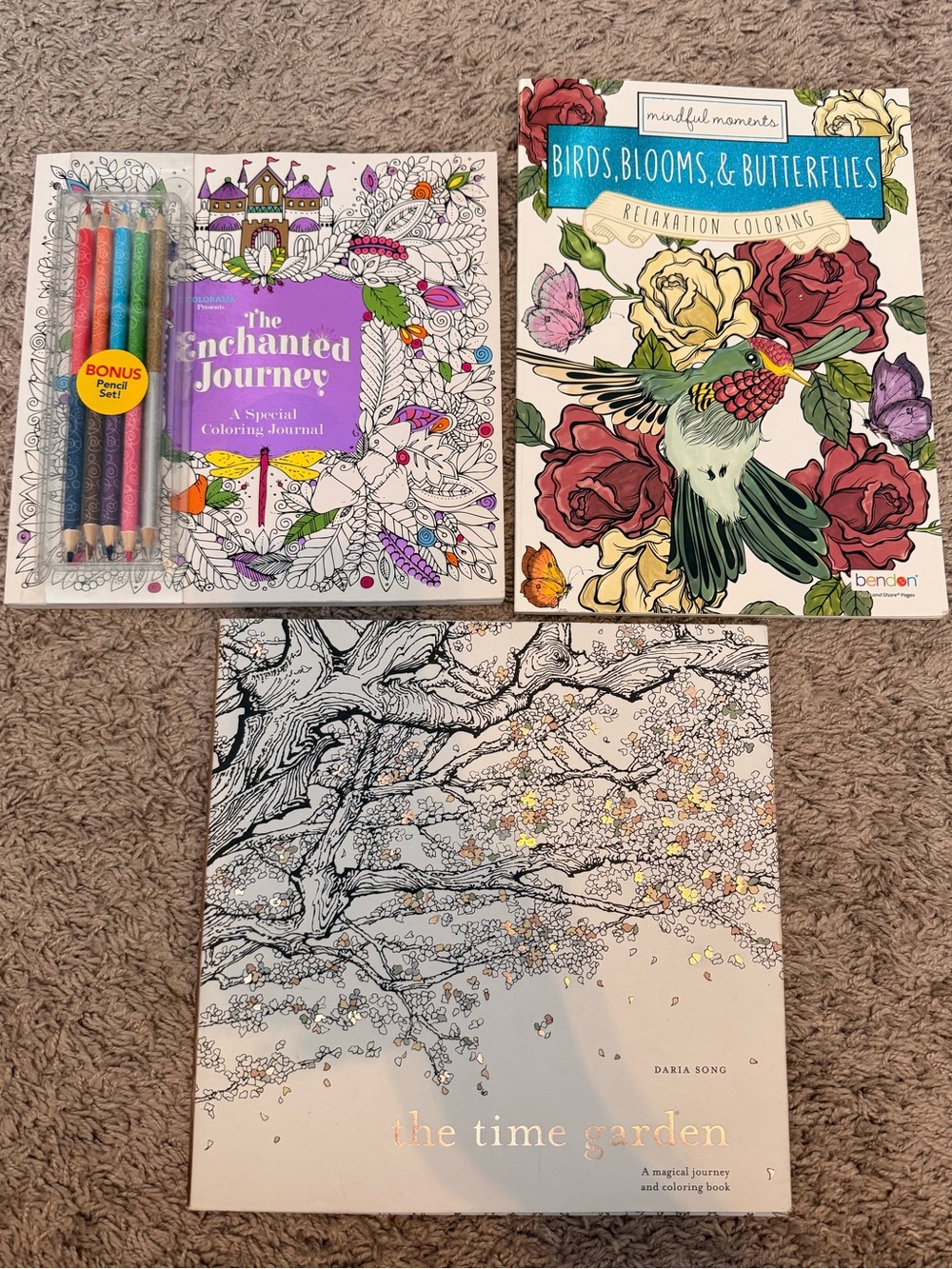 Adult coloring books set of 3 with pencils